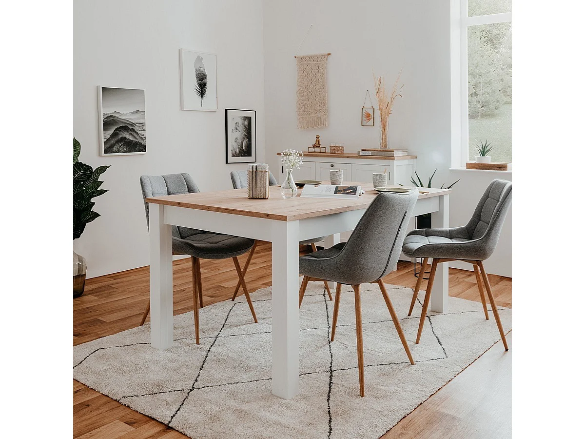 Ausziehbarer Esstisch BERGEN – ArtisanEiche und Weiß – 160–215 x 90 x 75 cm