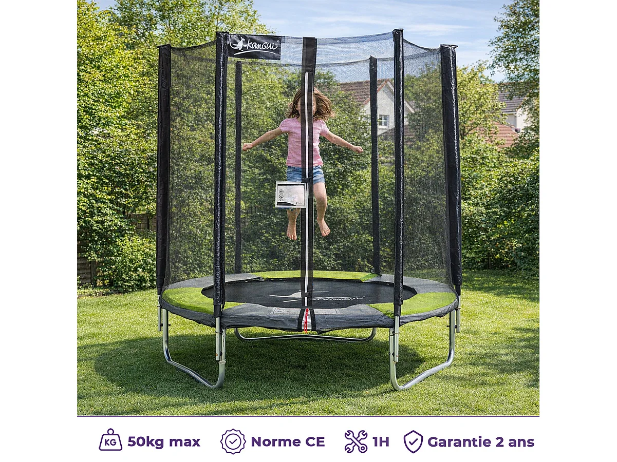 Kangui - Trampoline rond Ø180cm avec filet de sécurité - RALLI