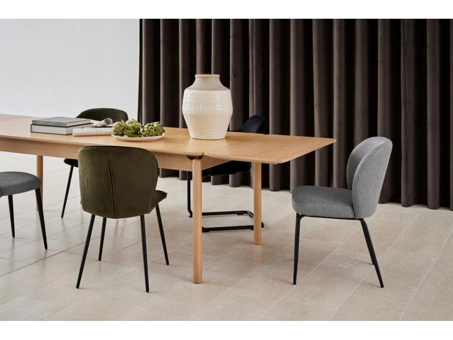 Chaises de salle à manger en velours côtelé vert (lot de 2) - EVE