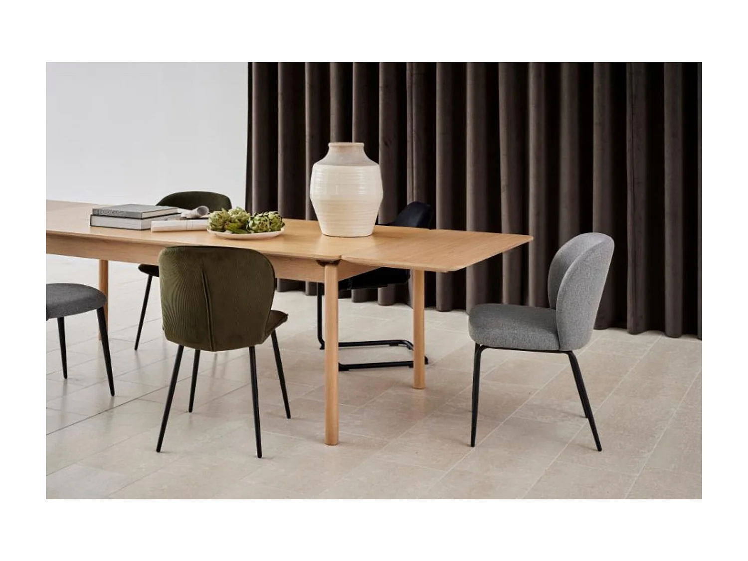 Chaises de salle à manger en velours côtelé vert (lot de 2) - EVE