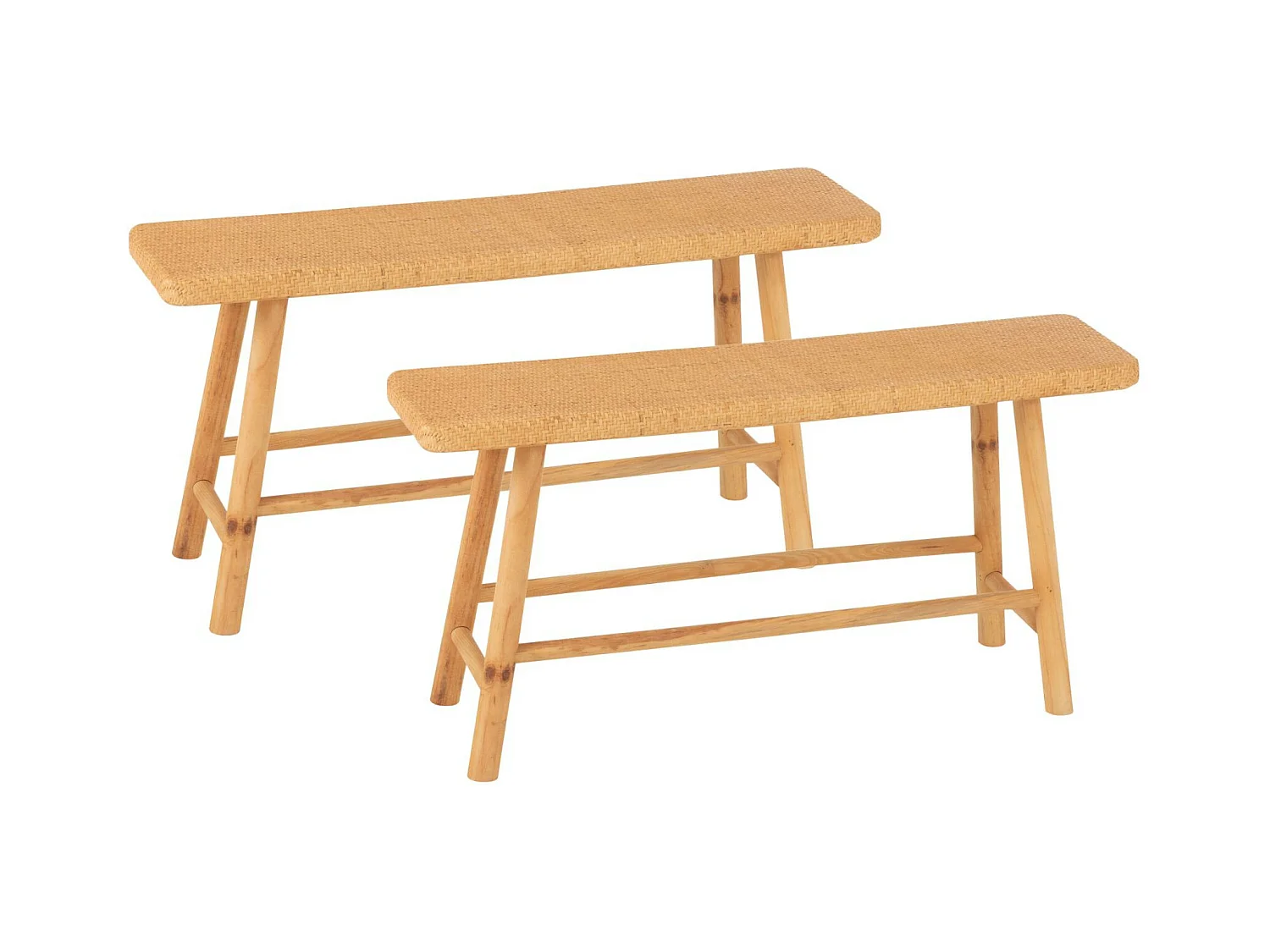 Bancs 2 personnes en pin et rotin naturel L92 (lot de 2) - LAOS