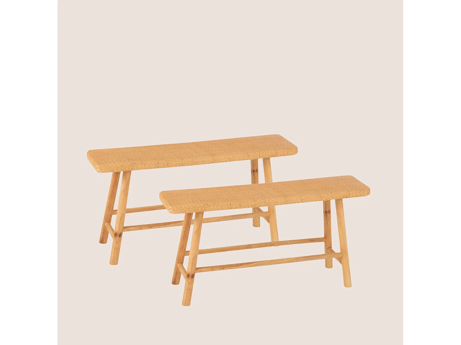 Bancs 2 personnes en pin et rotin naturel L92 (lot de 2) - LAOS