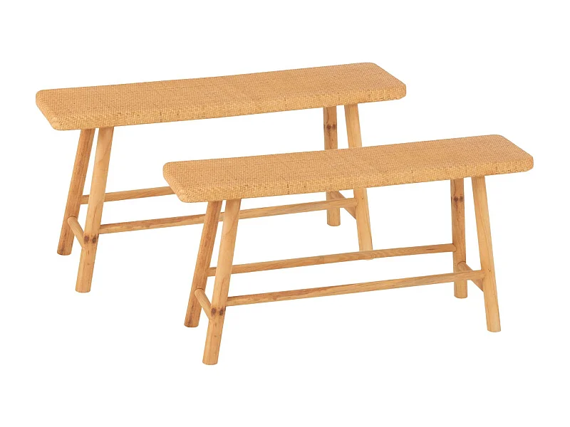 Bancs 2 personnes en pin et rotin naturel L92 (lot de 2) - LAOS