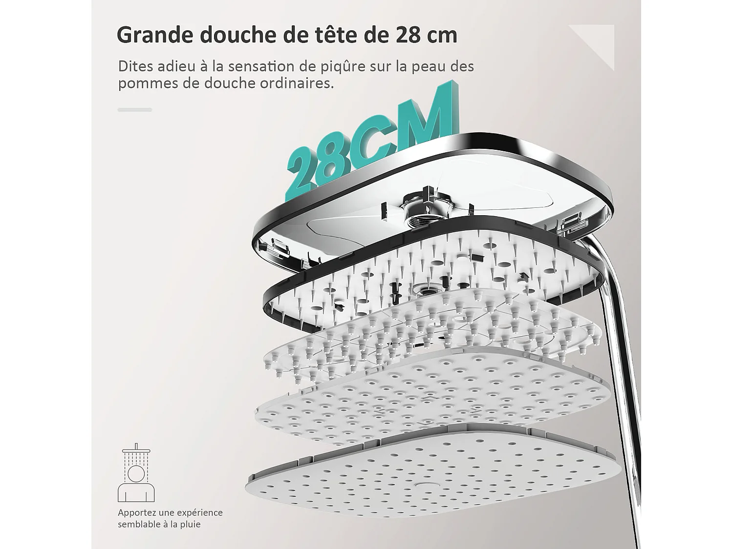 EMKE Colonne de douche thermostatique, Chrome, ensemble de douche avec 38℃ thermostat Douche de pluie et douchette à main, Réglable en Hauteur, Carré