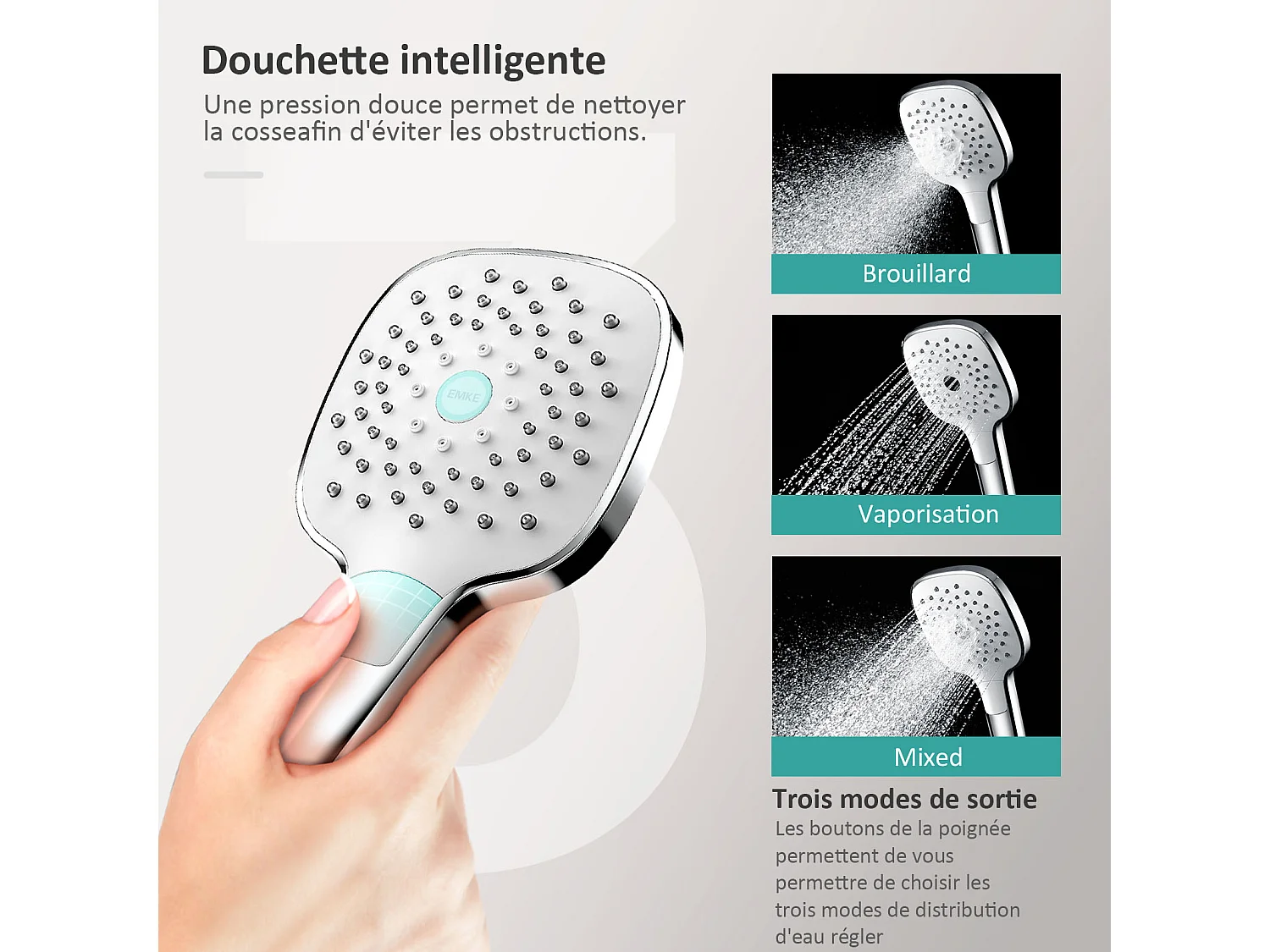 EMKE Colonne de douche thermostatique, Chrome, ensemble de douche avec 38℃ thermostat Douche de pluie et douchette à main, Réglable en Hauteur, Carré