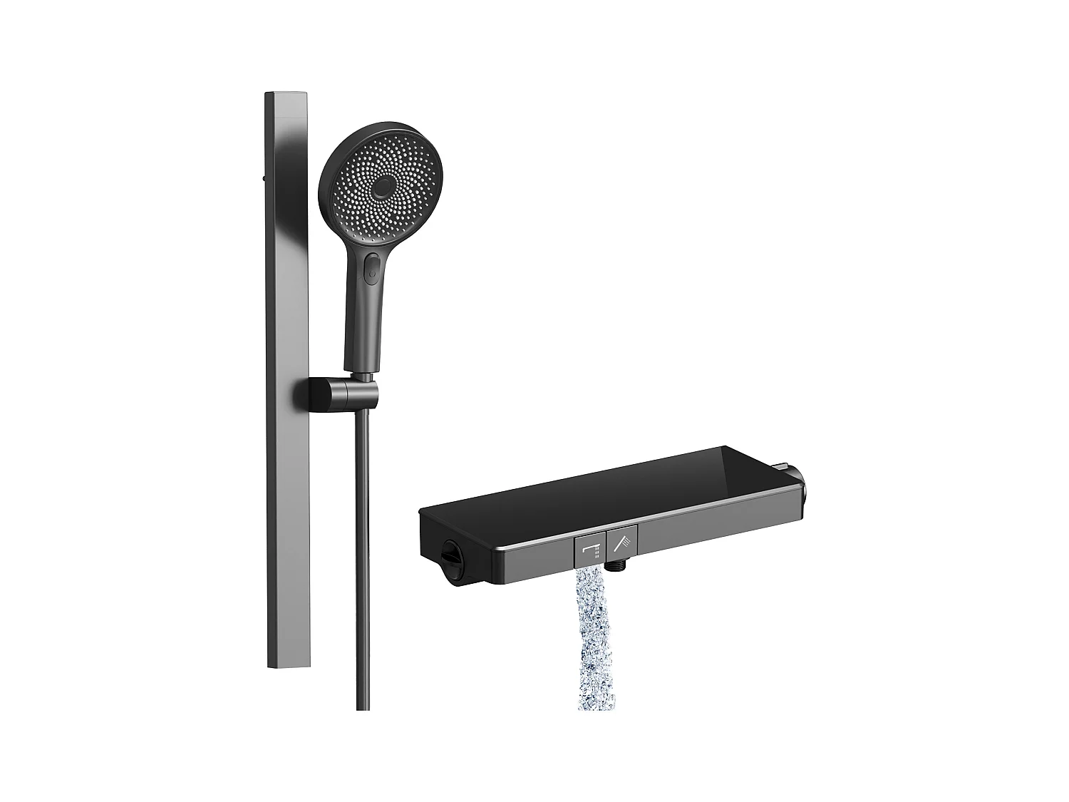 EMKE Thermostaatdouchekolom met 38°C, grote hoofddouche en multimode handdouche, Cirkel, antraciet