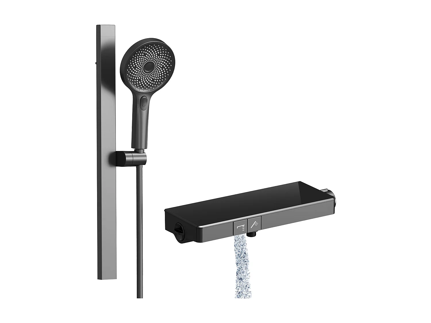 EMKE Colonne de Douche avec douche theramostat 38 °C à Grande douche de tête et douchette multimode, Cercle, anthracite