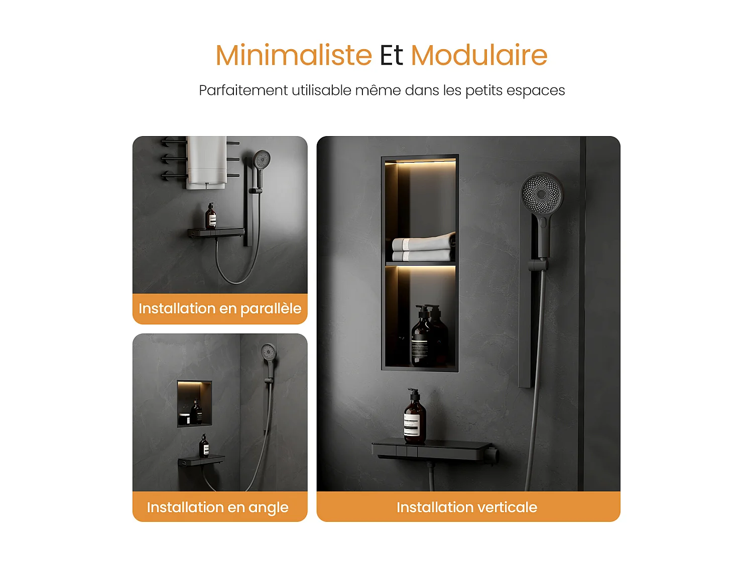 EMKE Colonne de Douche avec douche theramostat 38 °C à Grande douche de tête et douchette multimode, Cercle, anthracite