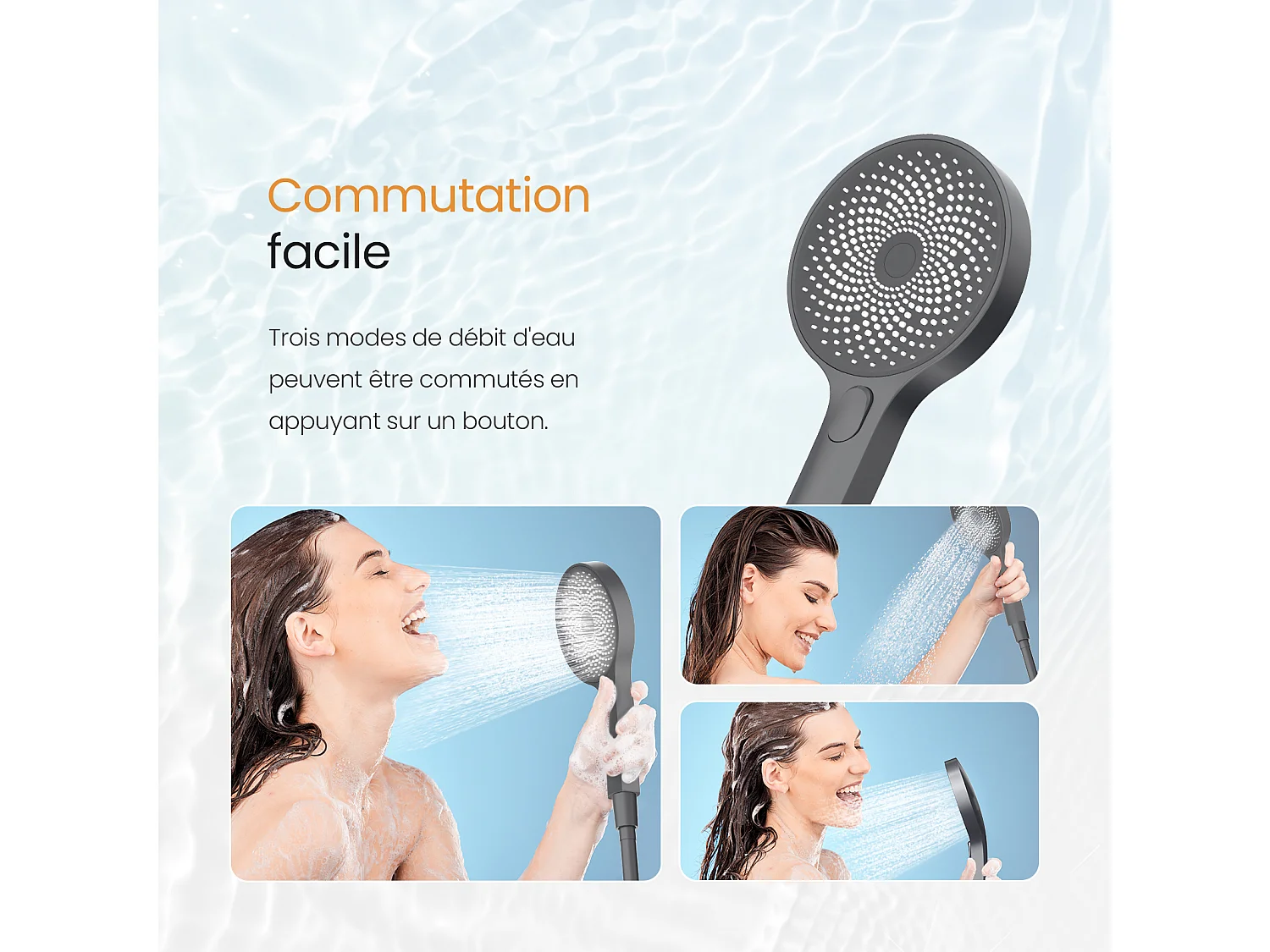 EMKE Colonne de Douche avec douche theramostat 38 °C à Grande douche de tête et douchette multimode, Cercle, anthracite