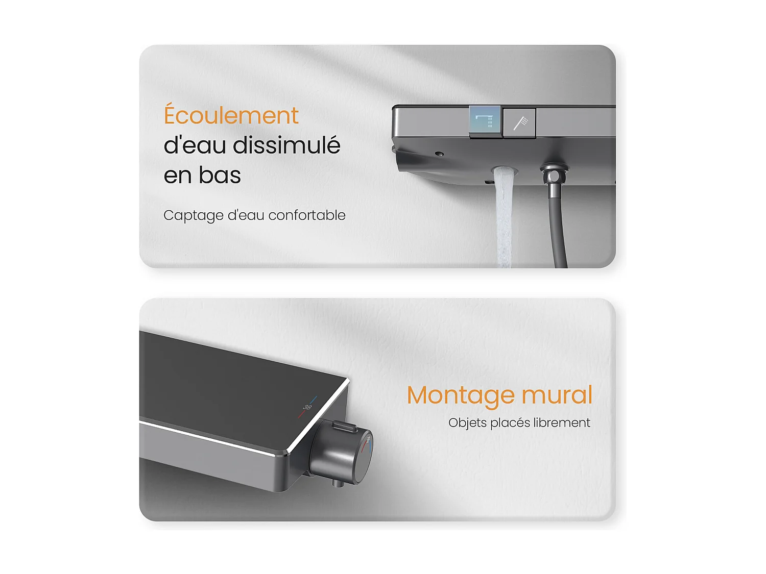 EMKE Colonne de Douche avec douche theramostat 38 °C à Grande douche de tête et douchette multimode, Cercle, anthracite