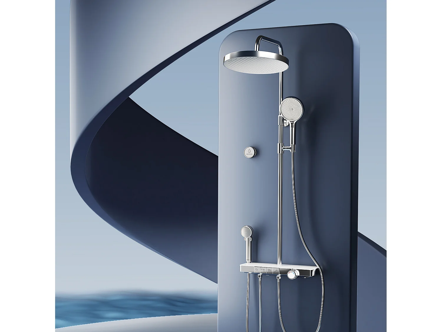 EMKE Colonne de douche avec thermostat 38℃ Douche pluie 40 cm étagère en verre avec 3+1 douchette parent-enfant+porte-douche - chromé