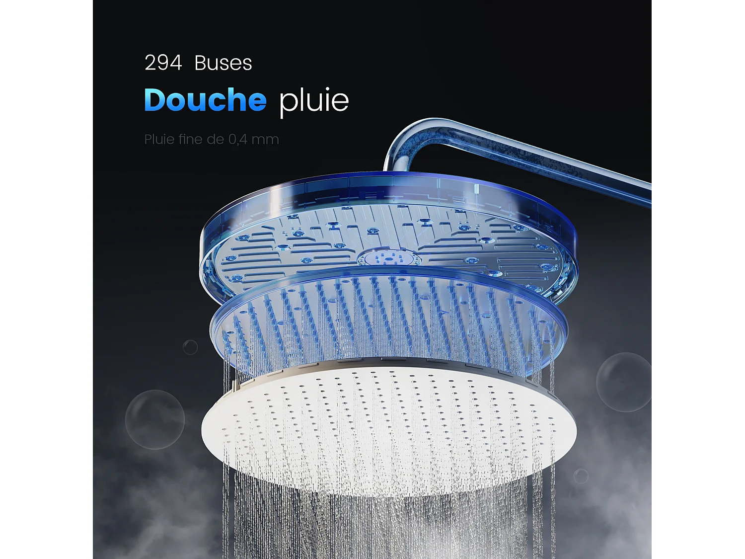 EMKE Colonne de douche avec thermostat 38℃ Douche pluie 40 cm étagère en verre avec 3+1 douchette parent-enfant+porte-douche - chromé