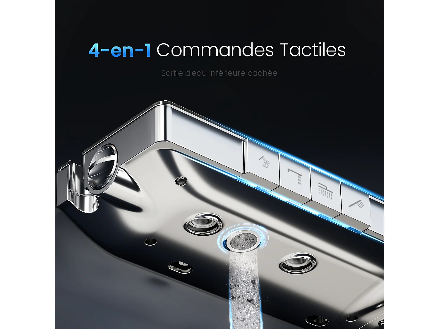 EMKE Colonne de douche avec thermostat 38℃ Douche pluie 40 cm étagère en verre avec 3+1 douchette parent-enfant+porte-douche - chromé