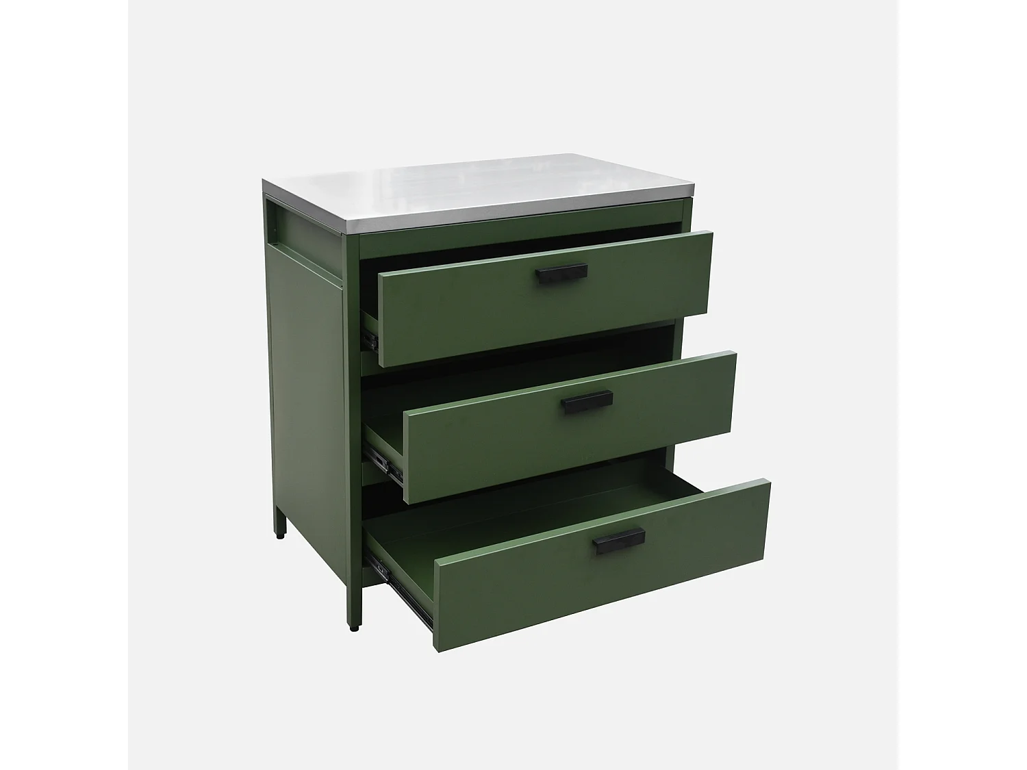 Mobile da esterno in acciaio con 3 cassetti, 80cm, verde