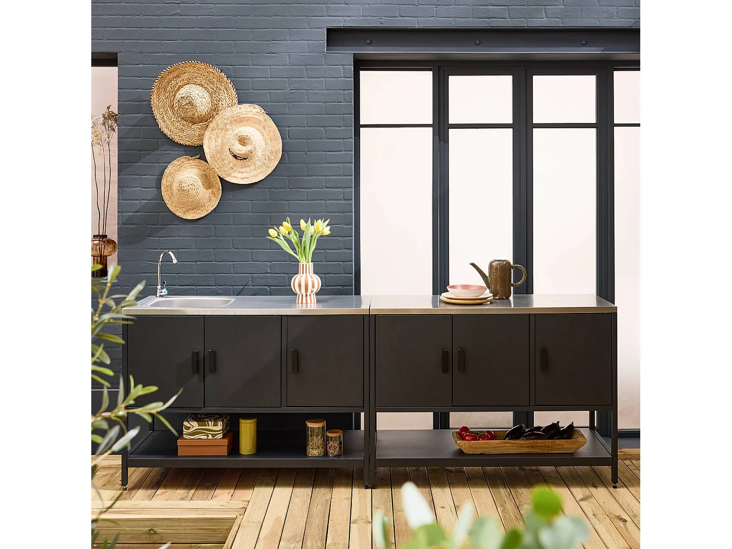 Cocina exterior 2 módulos acero inoxidable negro