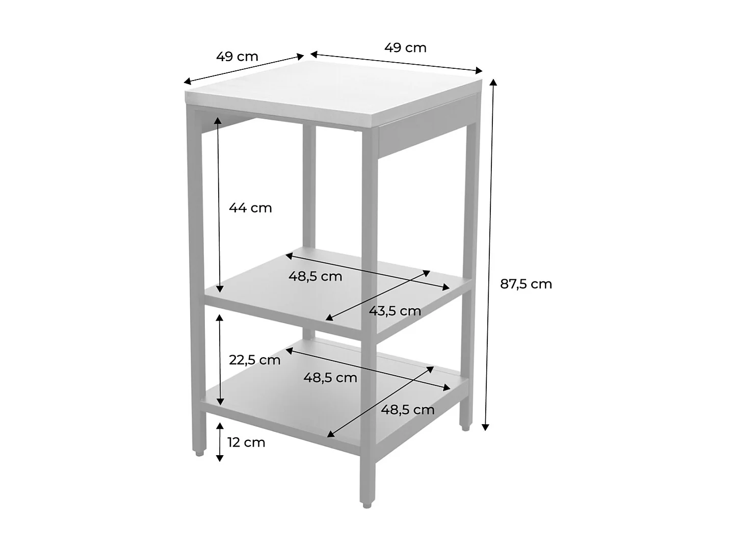 Cocina de exterior de acero con 2 estantes, 49cm negro