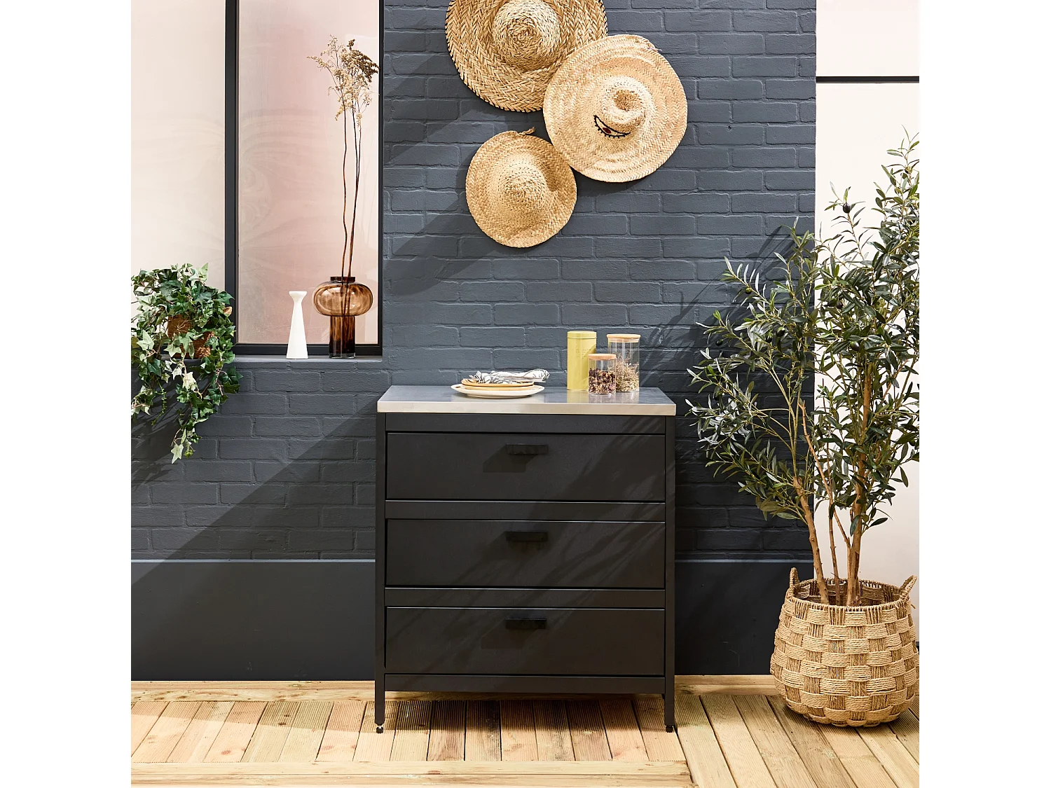 Cocina exterior de acero 3 cajones, 80cm negro