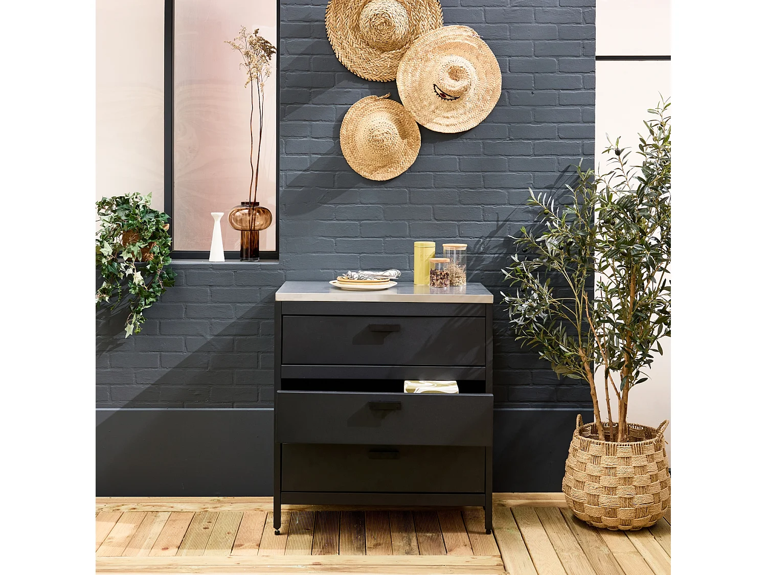 Cocina exterior de acero 3 cajones, 80cm negro