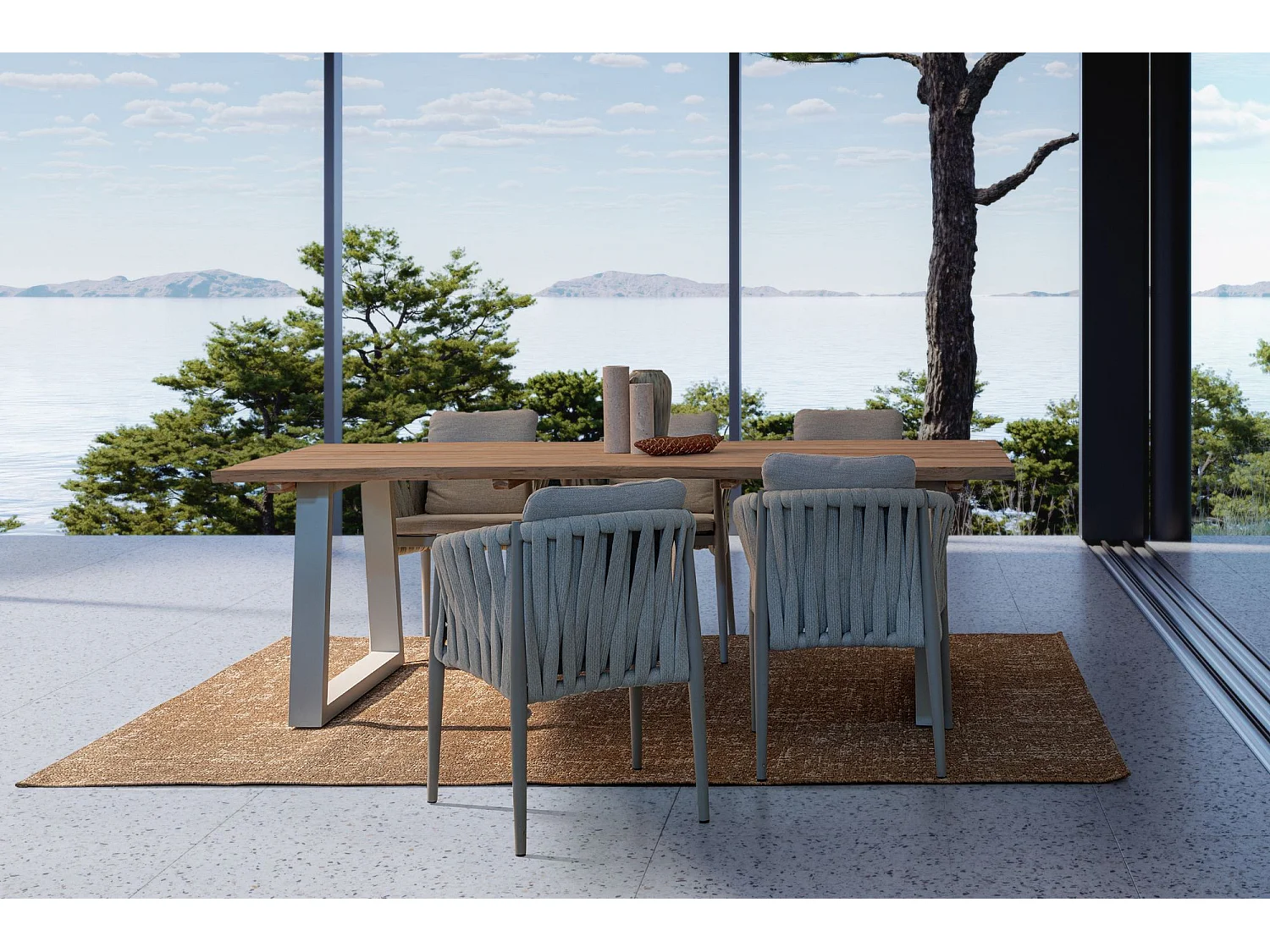 Table de jardin en teck et métal grège L240 10 places - MYRTOS