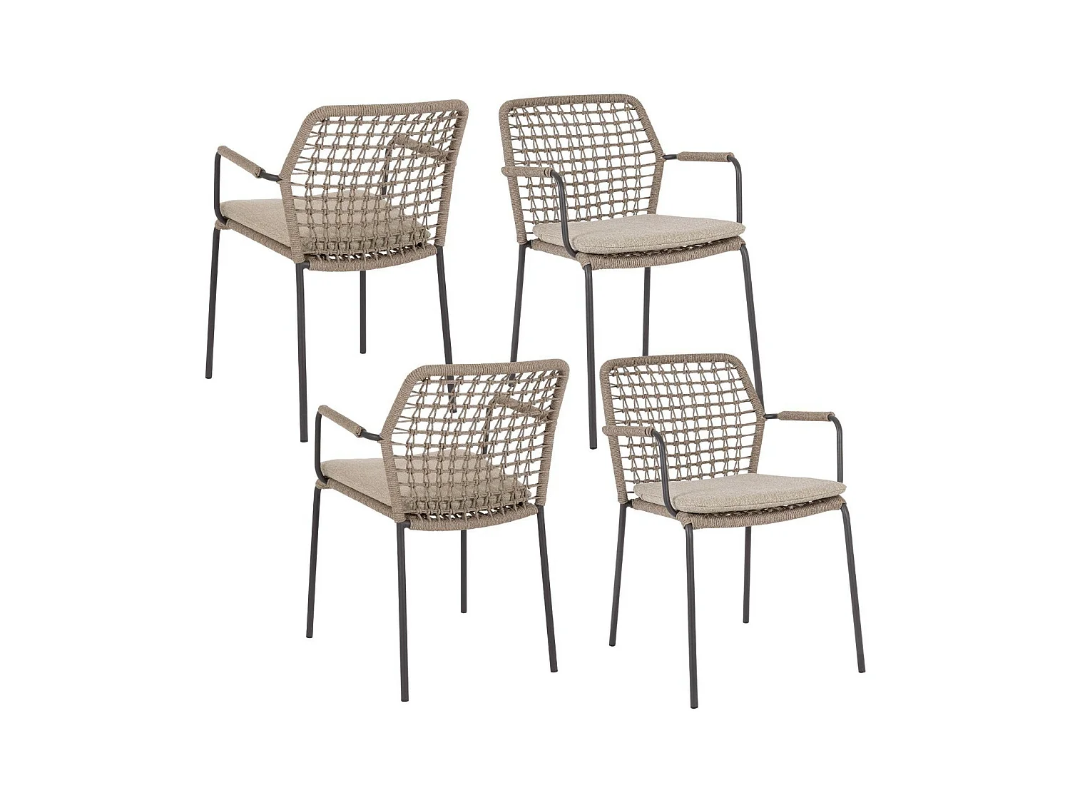 Chaises de jardin à accoudoirs et coussin (lot de 4) - PALMA