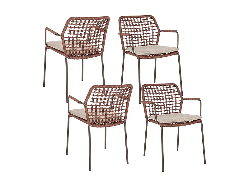 Chaises de jardin à accoudoirs et coussin (lot de 4) - PALMA
