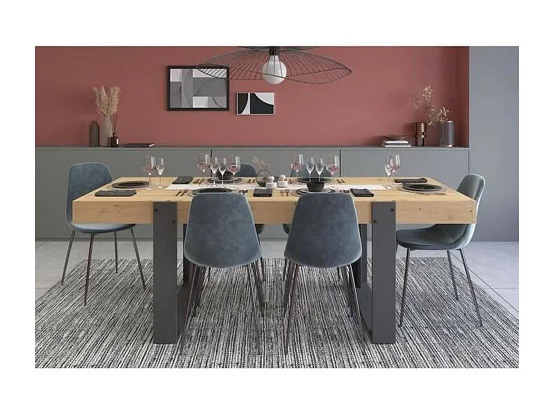 Table à manger rectangulaire style industriel - Panneaux de particules - 224 x 93 x Hauteur 79 cm