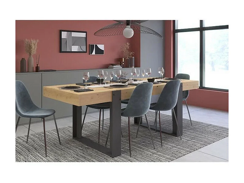 Table à manger rectangulaire style industriel - Panneaux de particules - 224 x 93 x Hauteur 79 cm