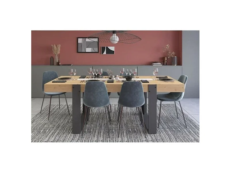 Table à manger rectangulaire style industriel - Panneaux de particules - 224 x 93 x Hauteur 79 cm