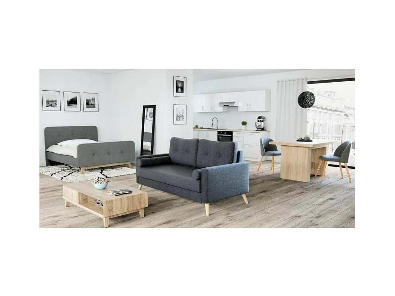 Table à manger extensible de 6 à 12 personnes style contemporain chêne Sonoma - DINING - 140-273 x 90 cm