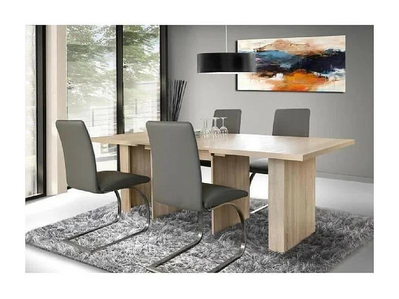 Table à manger extensible de 6 à 12 personnes style contemporain chêne Sonoma - DINING - 140-273 x 90 cm