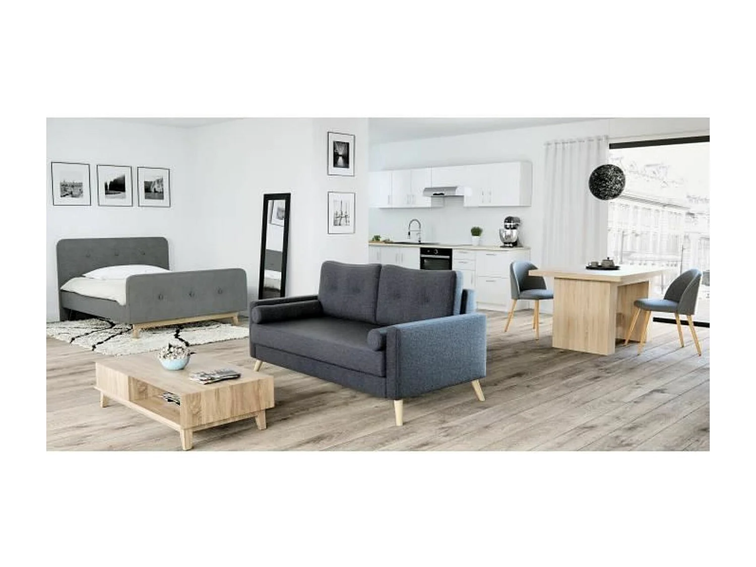 Table à manger extensible de 6 à 12 personnes style contemporain chêne Sonoma - DINING - 140-273 x 90 cm