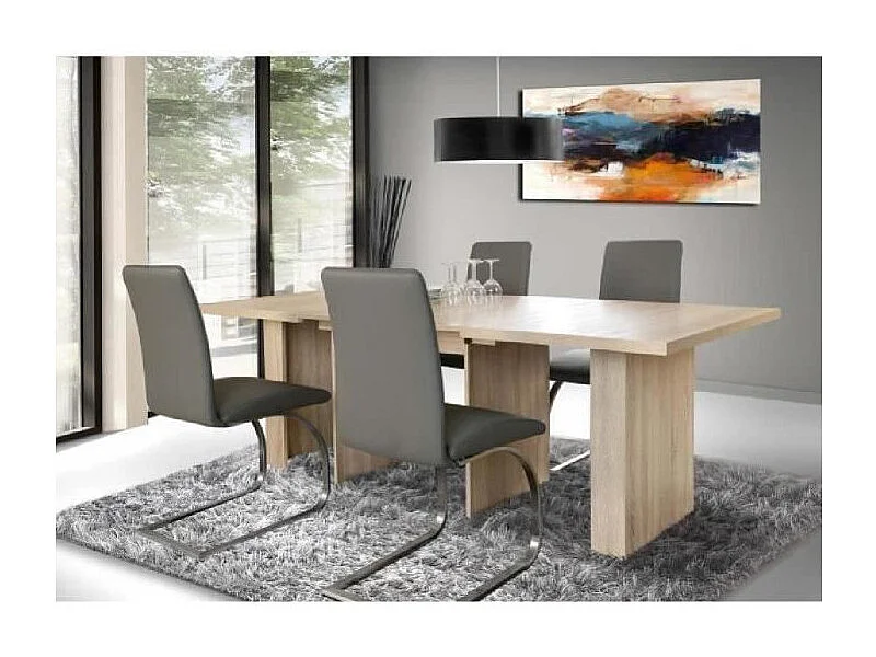 Table à manger extensible de 6 à 12 personnes style contemporain chêne Sonoma - DINING - 140-273 x 90 cm