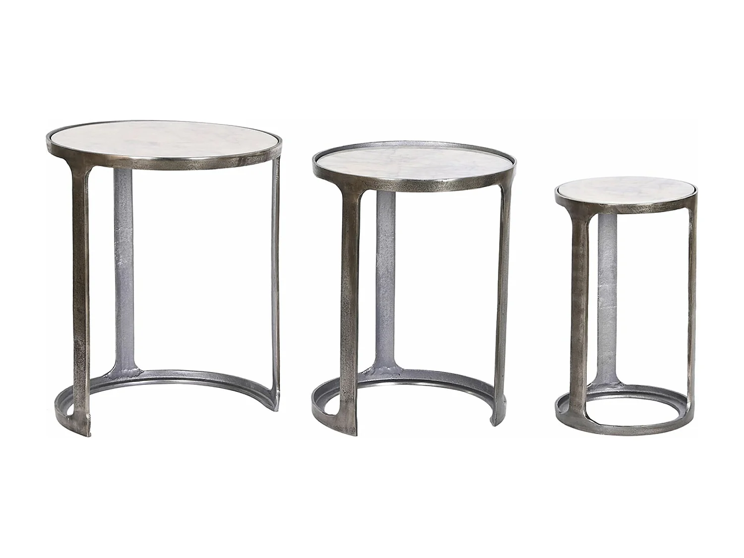 Set de 3 tables d'appoints en marbre et aluminium coloris blanc, gris
