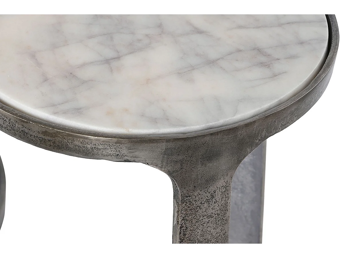Set de 3 tables d'appoints en marbre et aluminium coloris blanc, gris