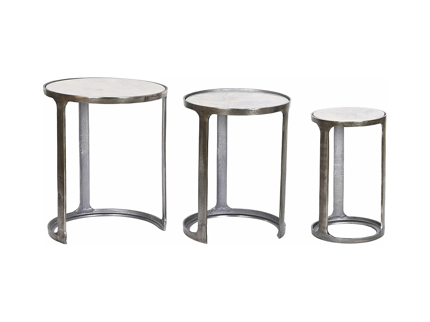 Set de 3 tables d'appoints en marbre et aluminium coloris blanc, gris