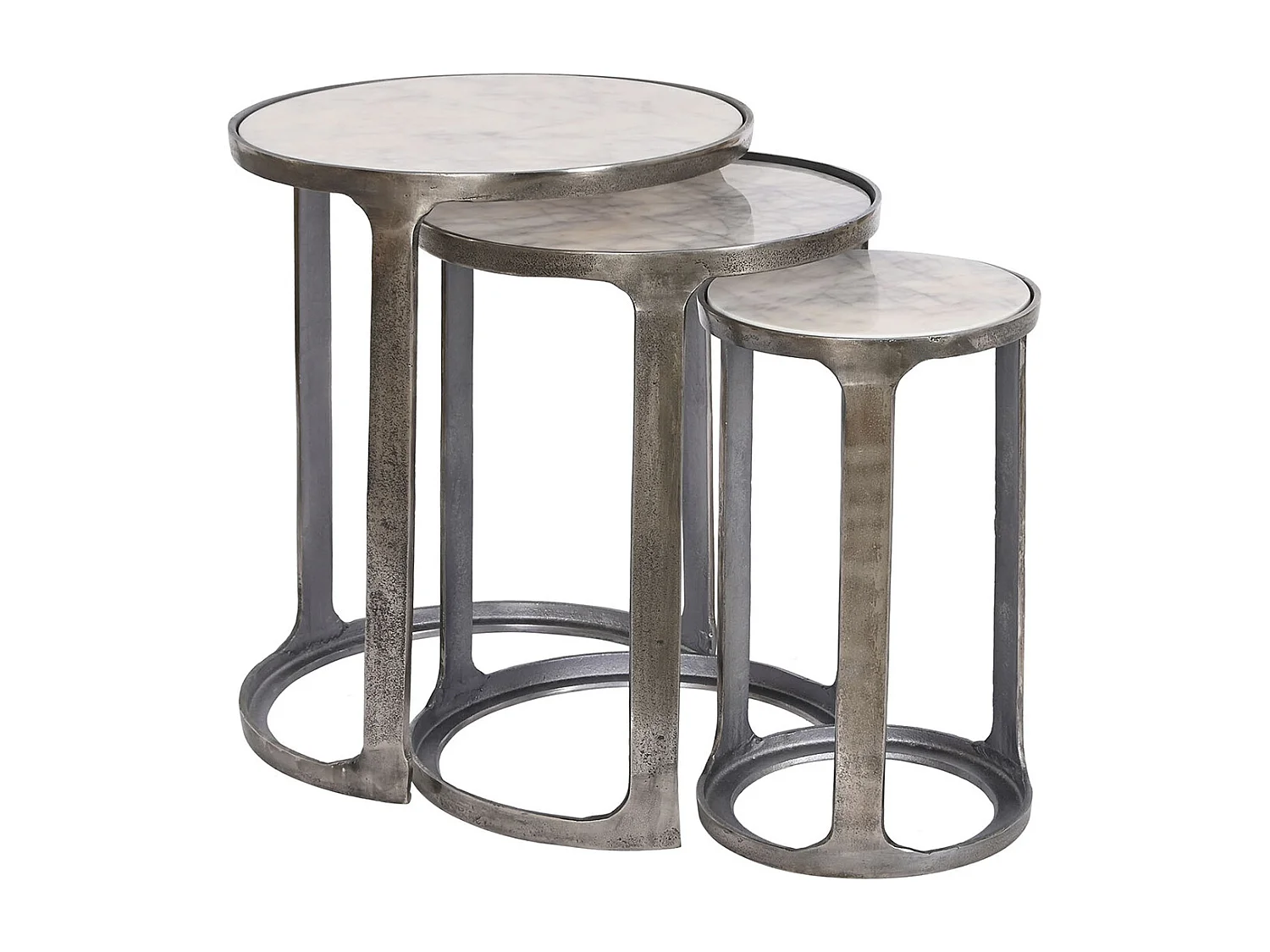 Set de 3 tables d'appoints en marbre et aluminium coloris blanc, gris