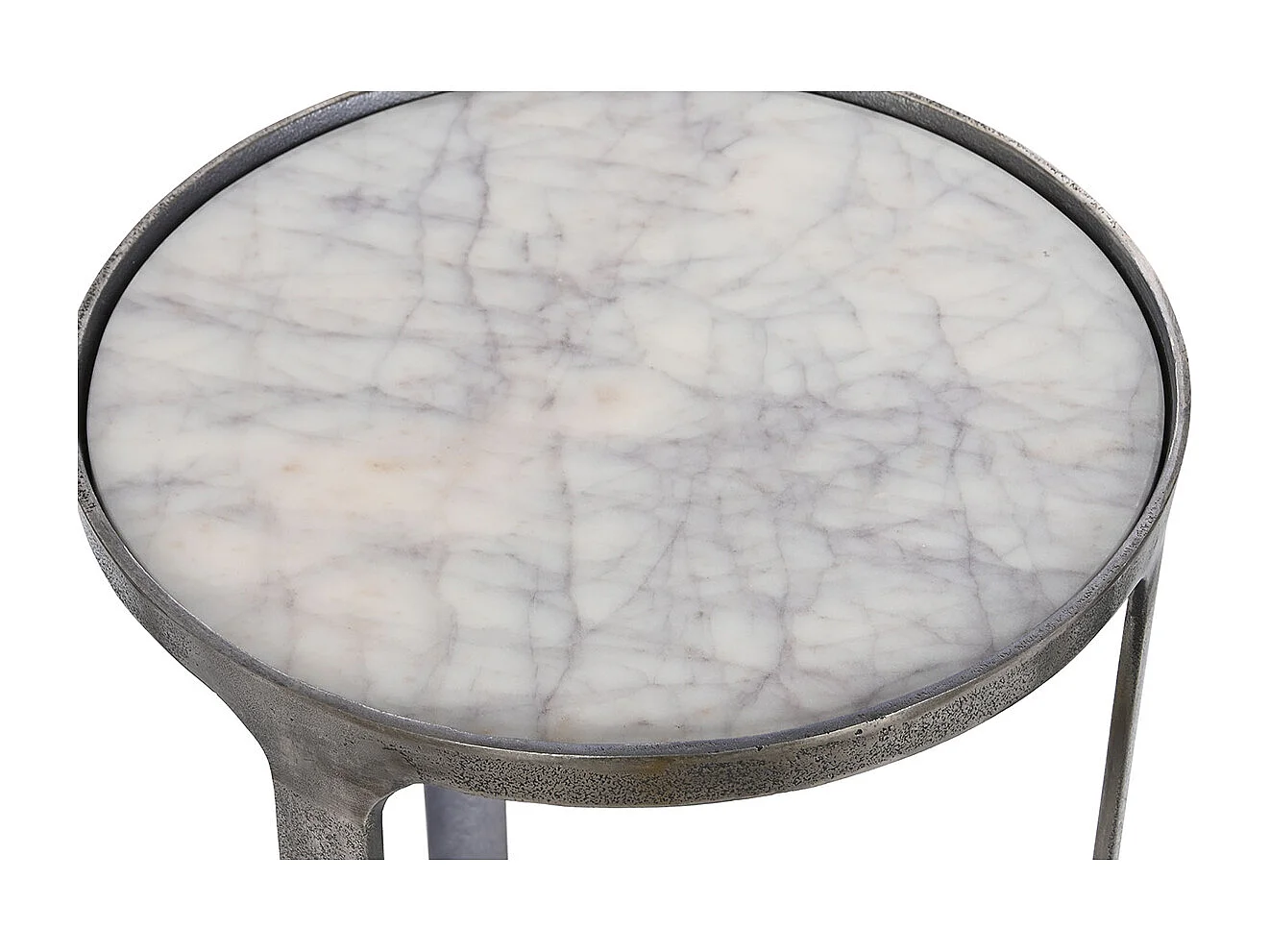 Set de 3 tables d'appoints en marbre et aluminium coloris blanc, gris