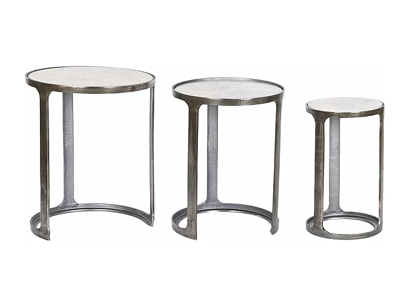 Set de 3 tables d'appoints en marbre et aluminium coloris blanc, gris