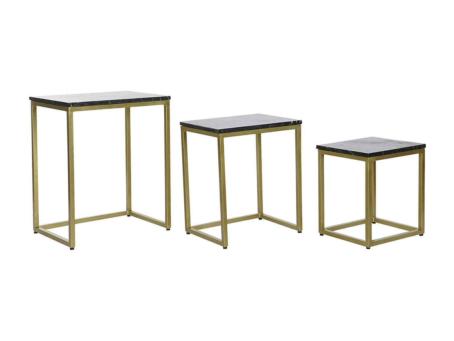 Set de 3 tables d'appoints en fer coloris doré et marbre coloris noir