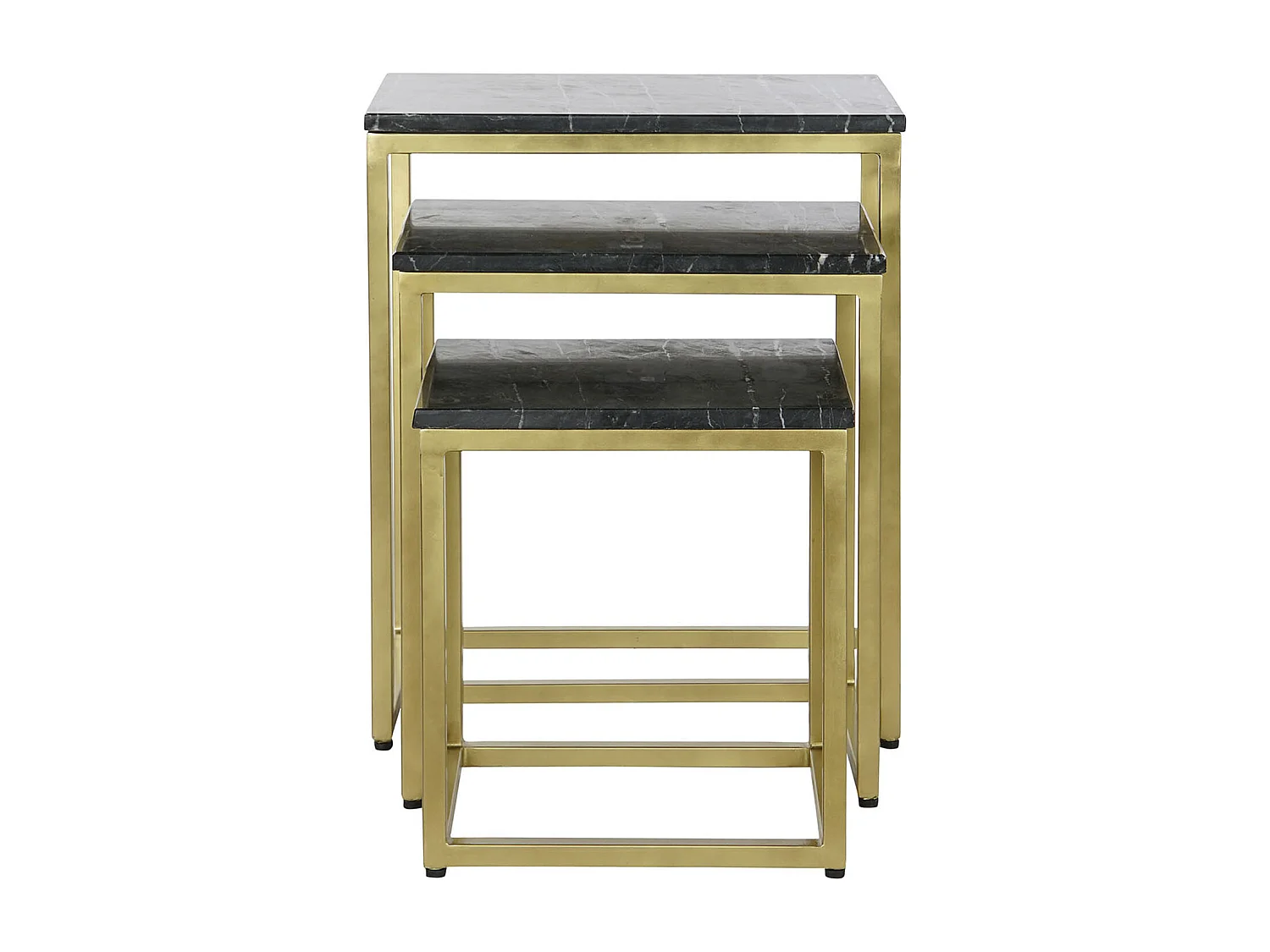 Set de 3 tables d'appoints en fer coloris doré et marbre coloris noir