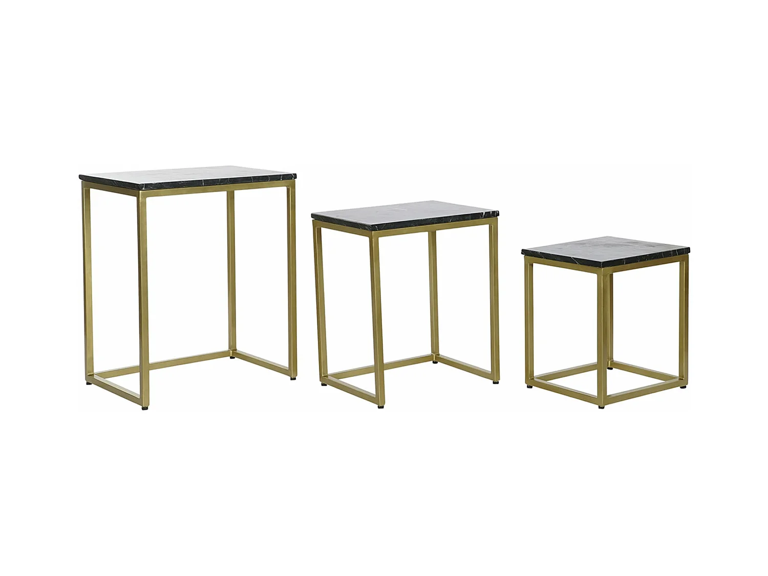 Set de 3 tables d'appoints en fer coloris doré et marbre coloris noir