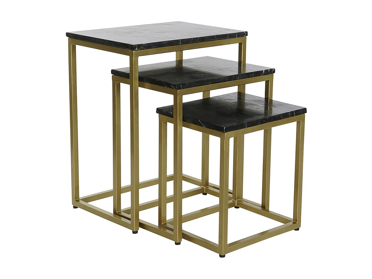 Set de 3 tables d'appoints en fer coloris doré et marbre coloris noir