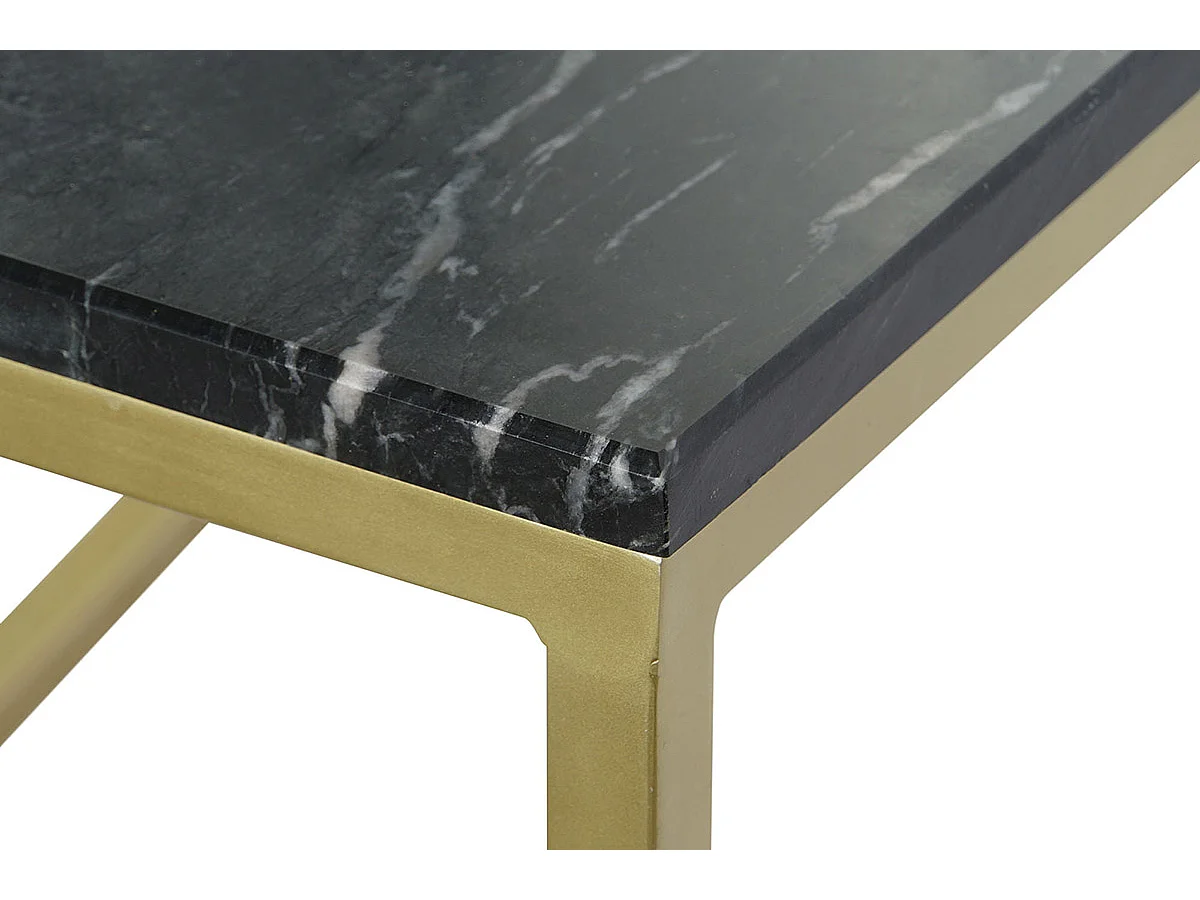 Set de 3 tables d'appoints en fer coloris doré et marbre coloris noir