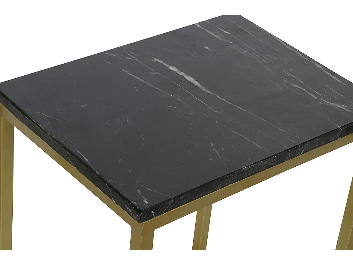 Set de 3 tables d'appoints en fer coloris doré et marbre coloris noir