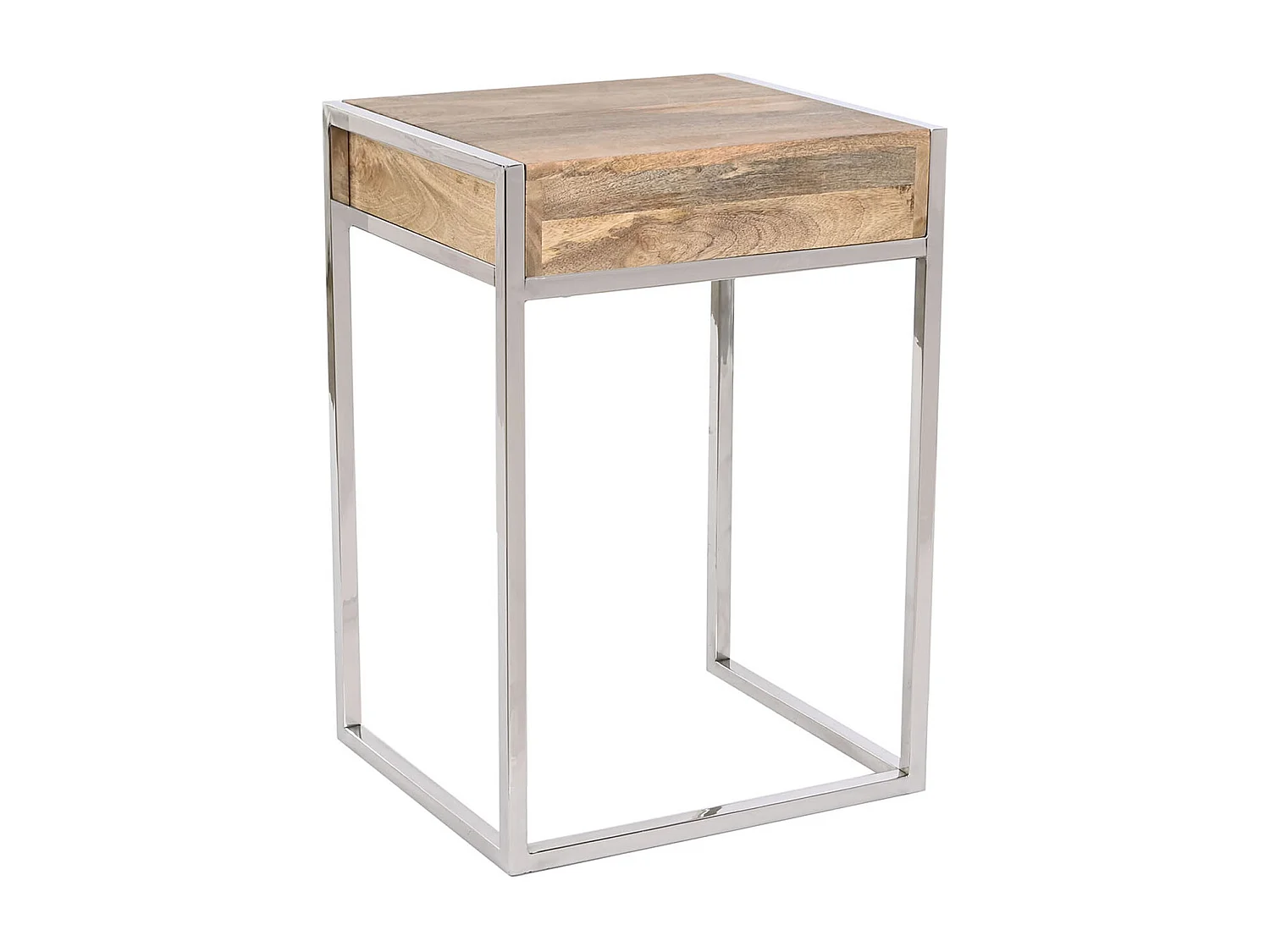 Set de 2 tables d'appoints en bois de manguier coloris naturel et métal argenté