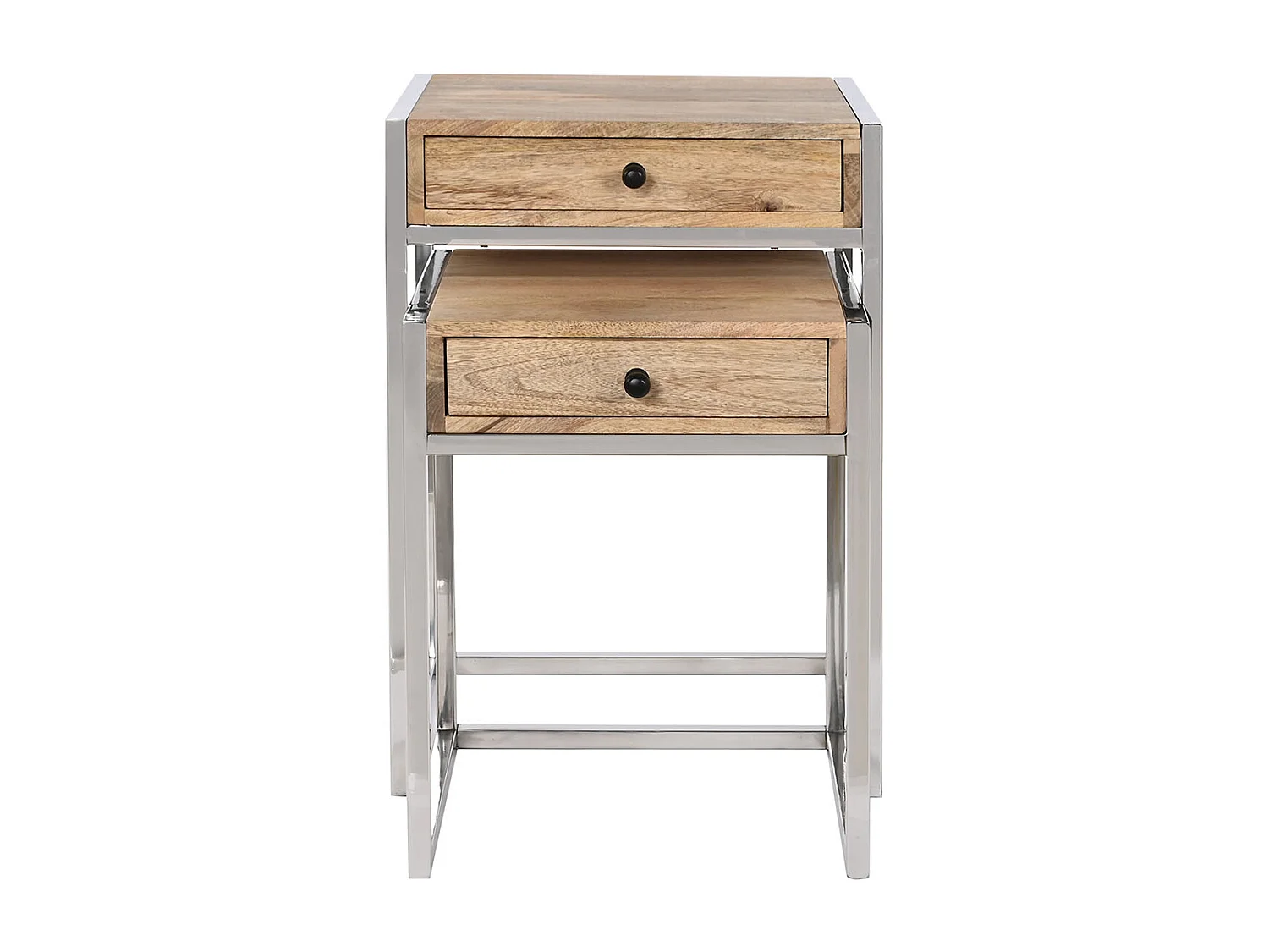 Set de 2 tables d'appoints en bois de manguier coloris naturel et métal argenté