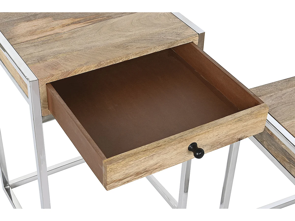 Set de 2 tables d'appoints en bois de manguier coloris naturel et métal argenté