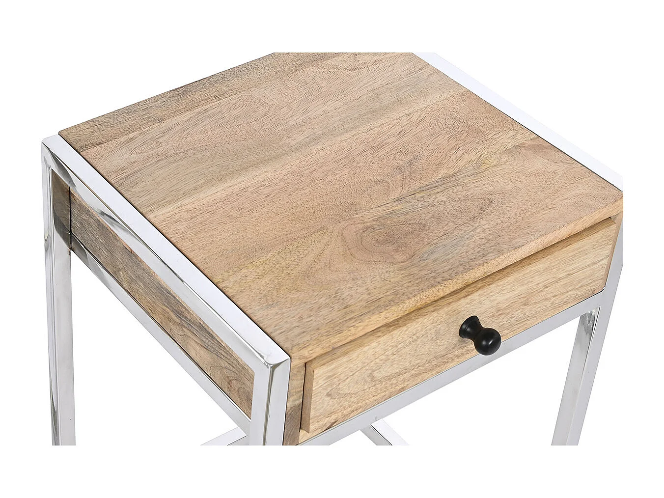 Set de 2 tables d'appoints en bois de manguier coloris naturel et métal argenté