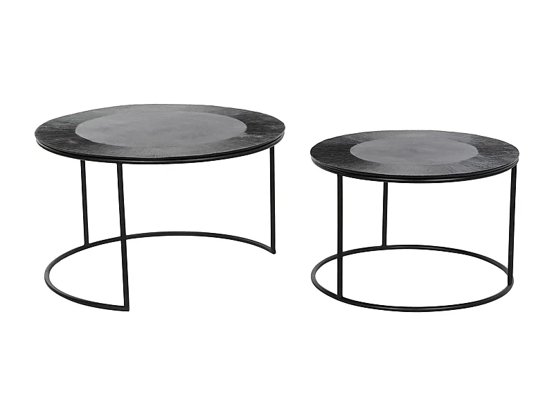 Set de 2 tables d'appoints en aluminium noir et marbre noir