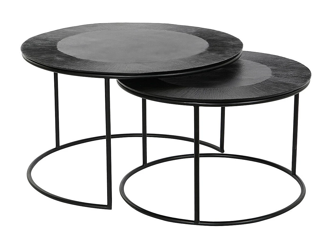 Set de 2 tables d'appoints en aluminium noir et marbre noir